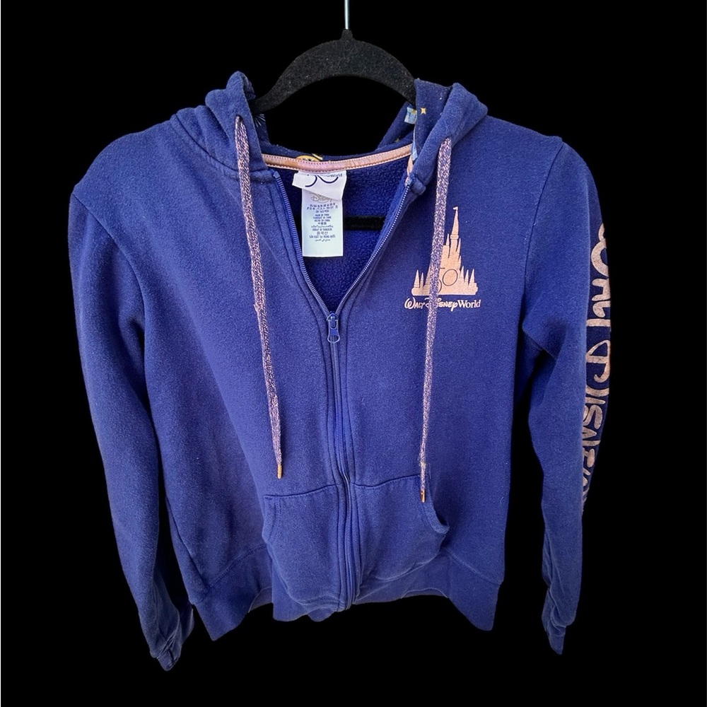 Walt Disney World 50th Blue Medium Zip-Up Hoodie with Pink Logo
